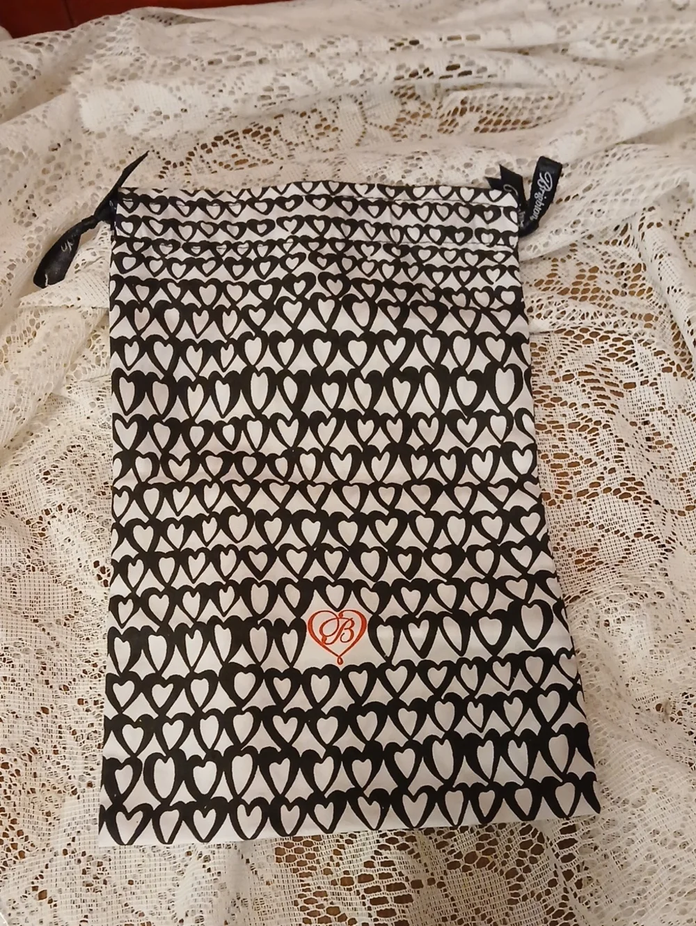 BRIGHTON Heart-Print Drawstring Pouch — Black and White